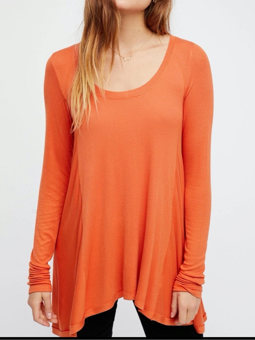 Free People We the Free January Long Sleeve Swing Tunic Orange Sz M Ribbed
